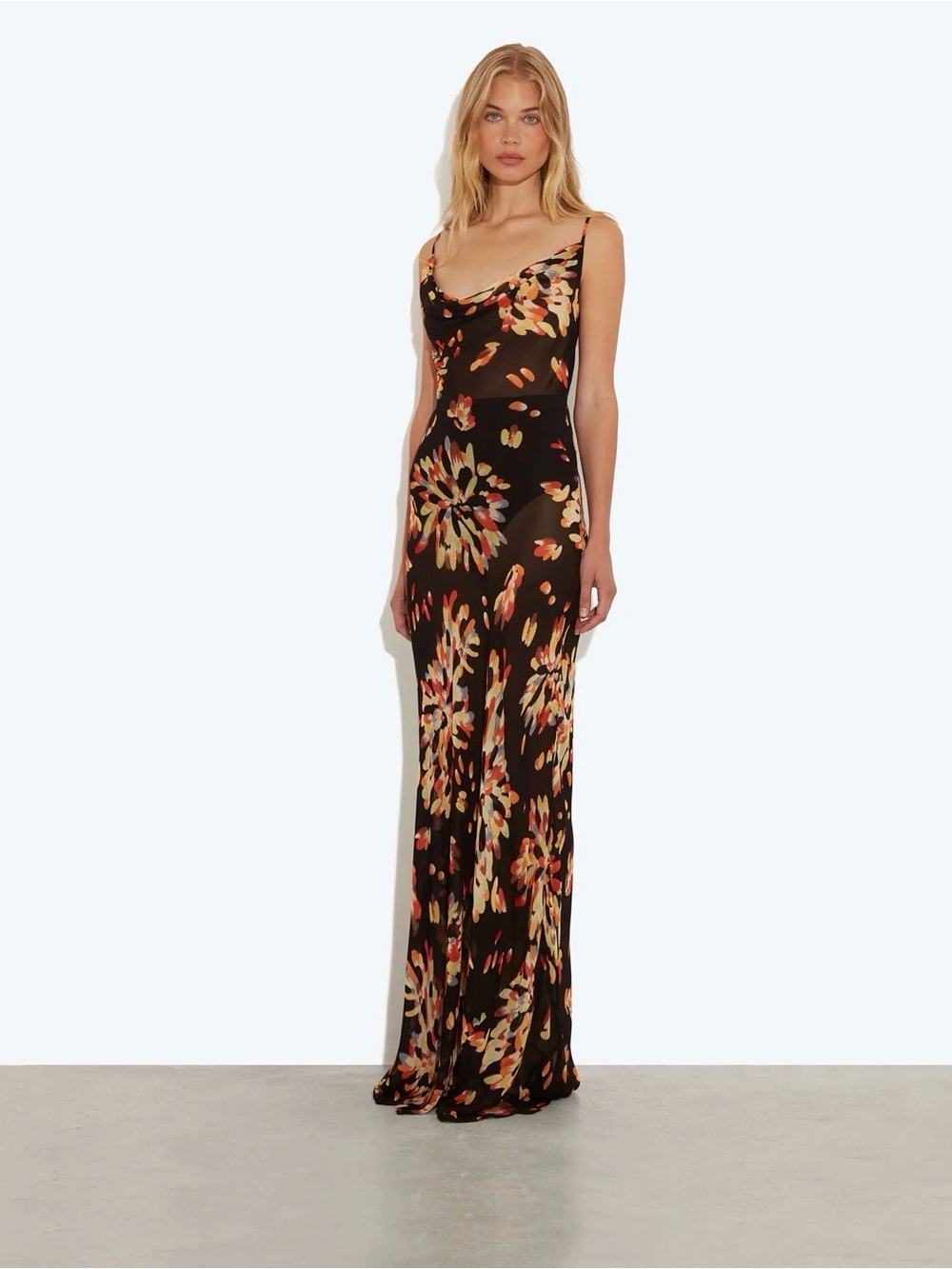 Rat & Boa Black Floral Slip Maxi Dress with Warm Blooms